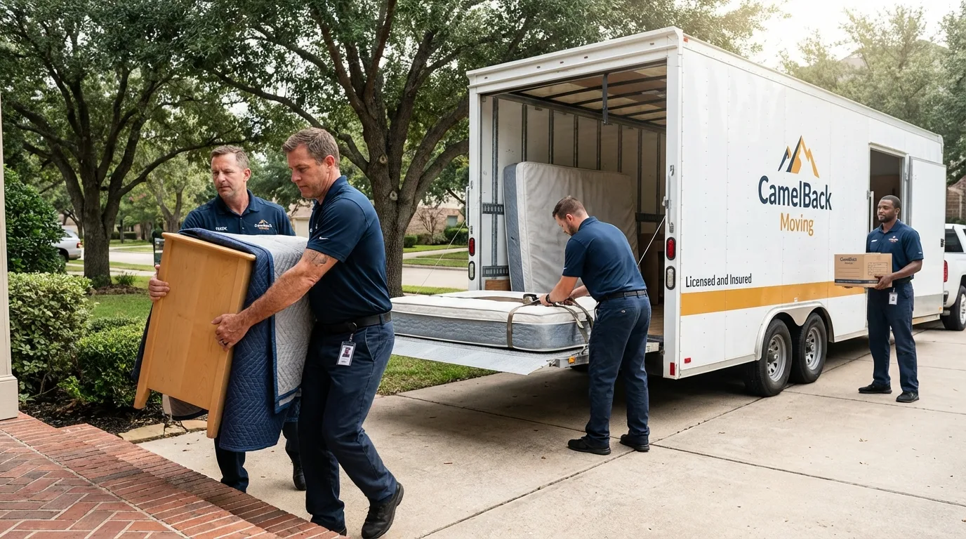 Crew loading residential truck for cross-state move from Worden, IL