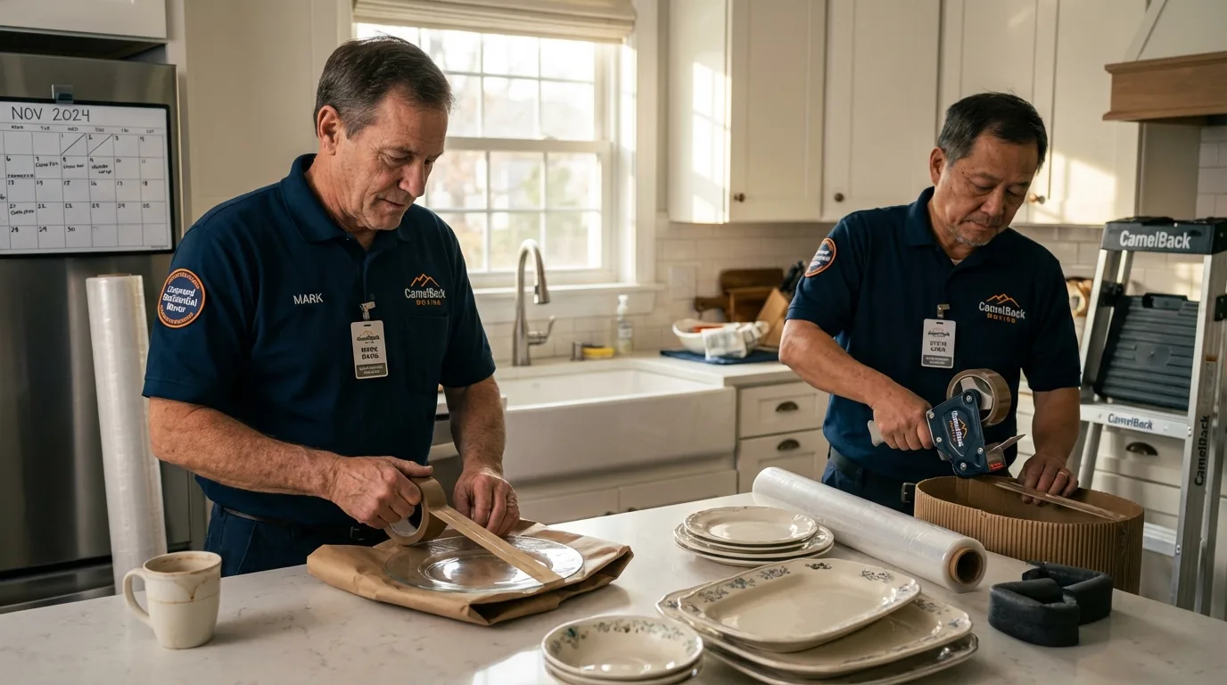Professional crew packing kitchen dishware in Worden, IL